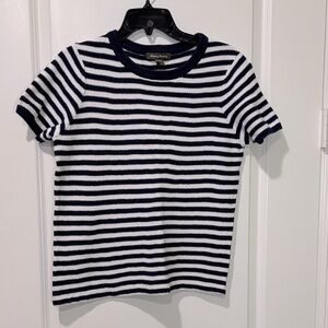 Tommy Bahama Striped Short Sleeve Cotton Sweater Navy White Size Medium